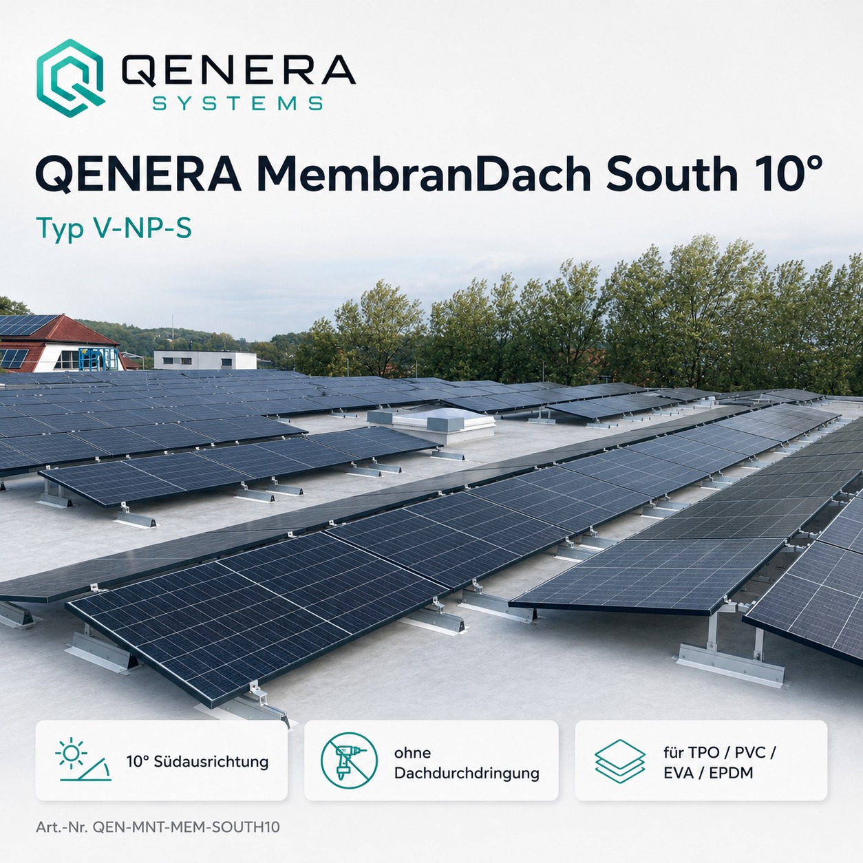 QENERA V-NP-S Montagesystem-MembranDach - South 10° – No-Drill