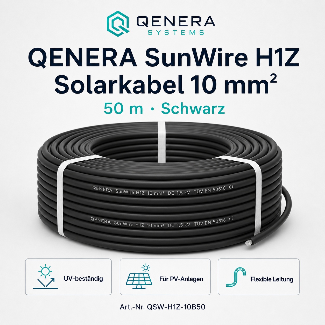 Solarkabel QENERA SunWire H1Z 10 mm² 50 m Schwarz