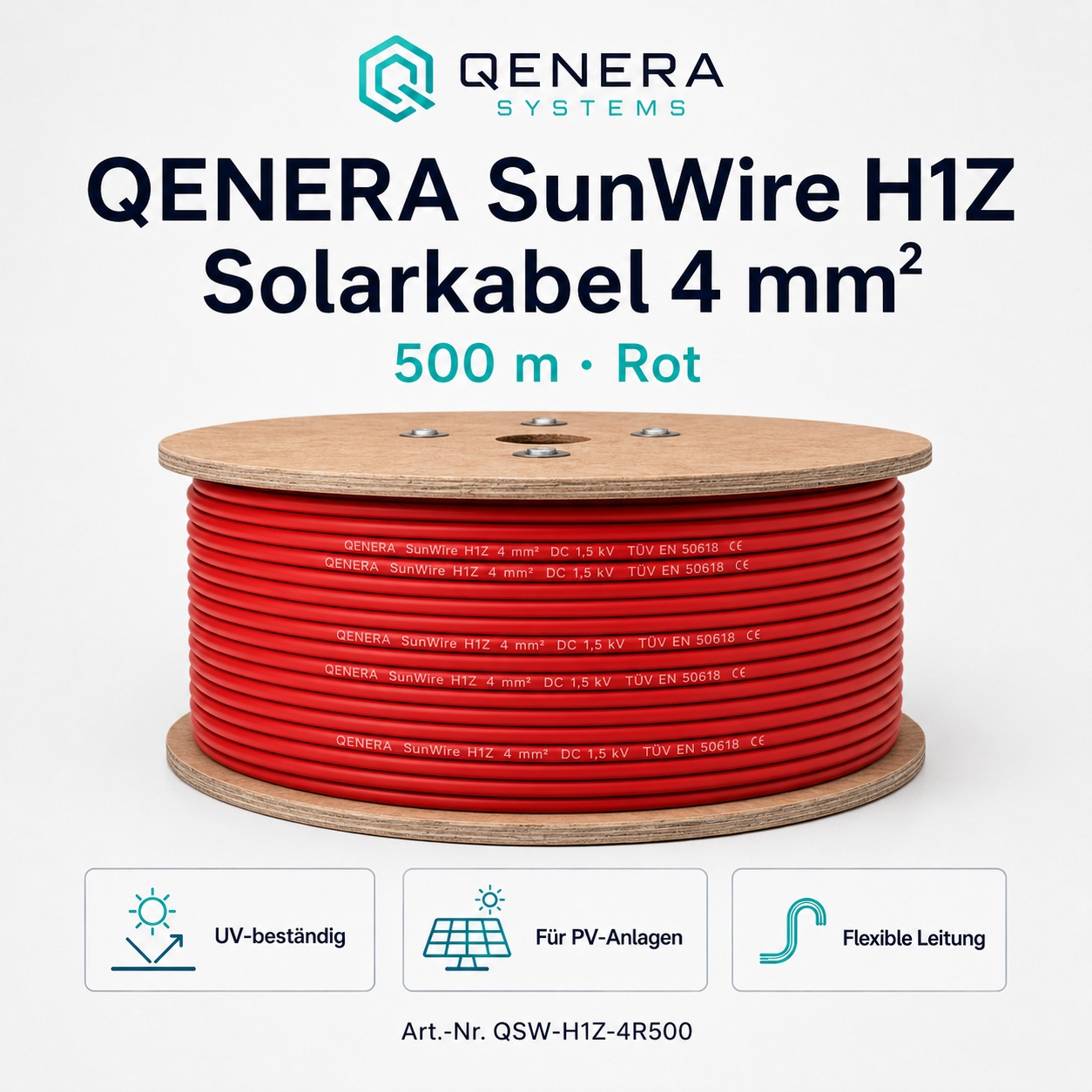 Solarkabel QENERA SunWire H1Z 4 mm² 500 m Rot