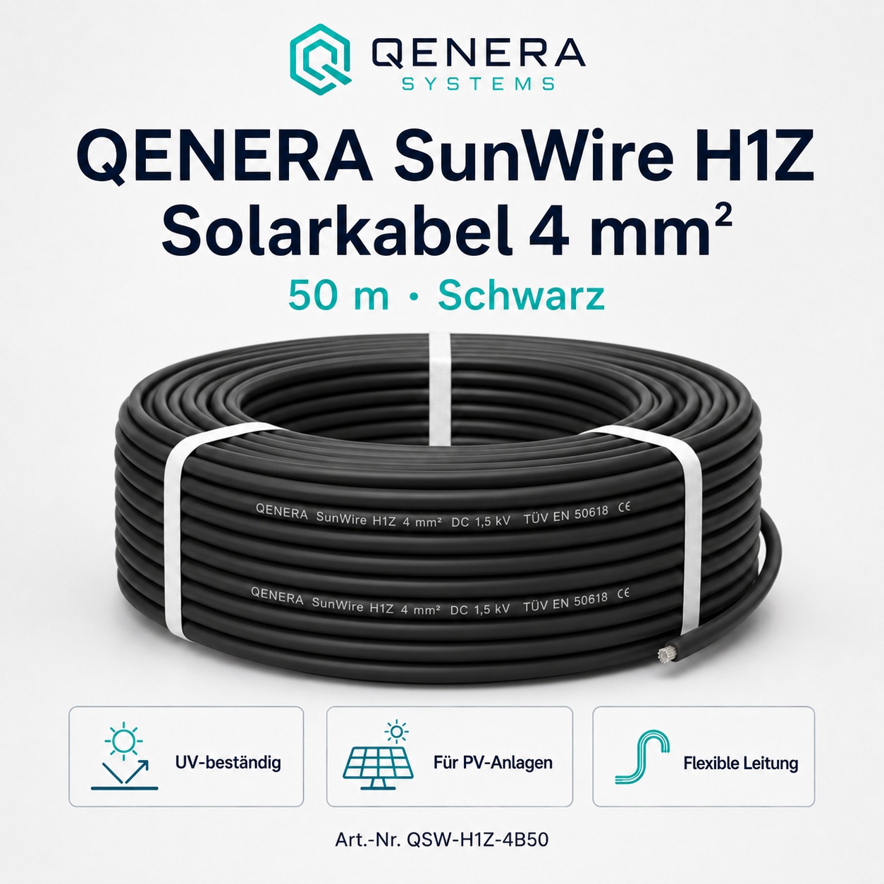 Solarkabel QENERA SunWire H1Z 4 mm² 50 m Schwarz