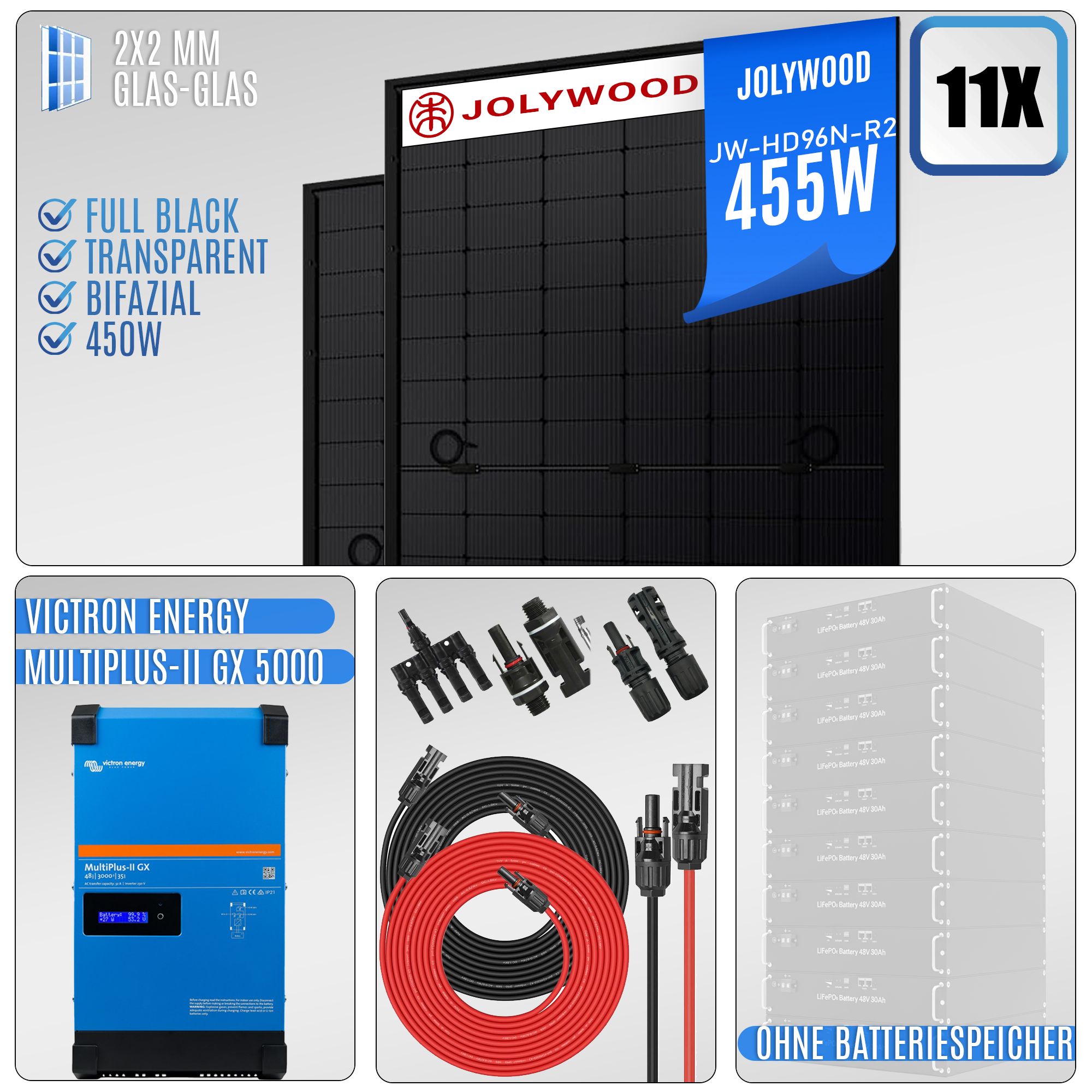 PV Komplettanlage-5KW-Victron MultiPlus-II GX 5000|11x Jolywood 455W|ohne Speicher