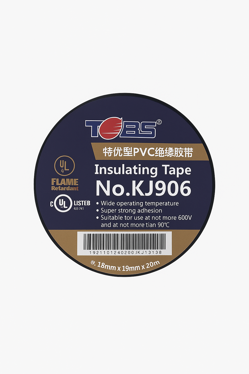 Isolierband PVC TOBS KJ906 verstärkt schwarz 19mm x 20m (XXL)