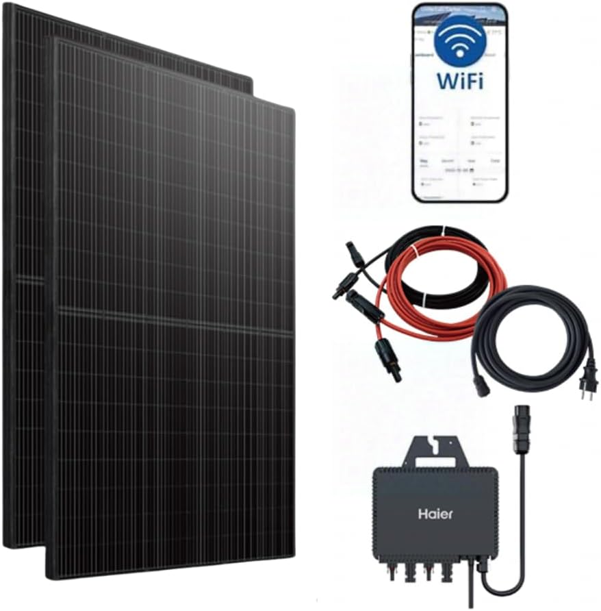 Haier 880 W Balkonkraftwerk, 800 W Stecker-Solaranlage mit 2x 440 W Modulen und Wechselrichter, 5 m Kabel, WiFi