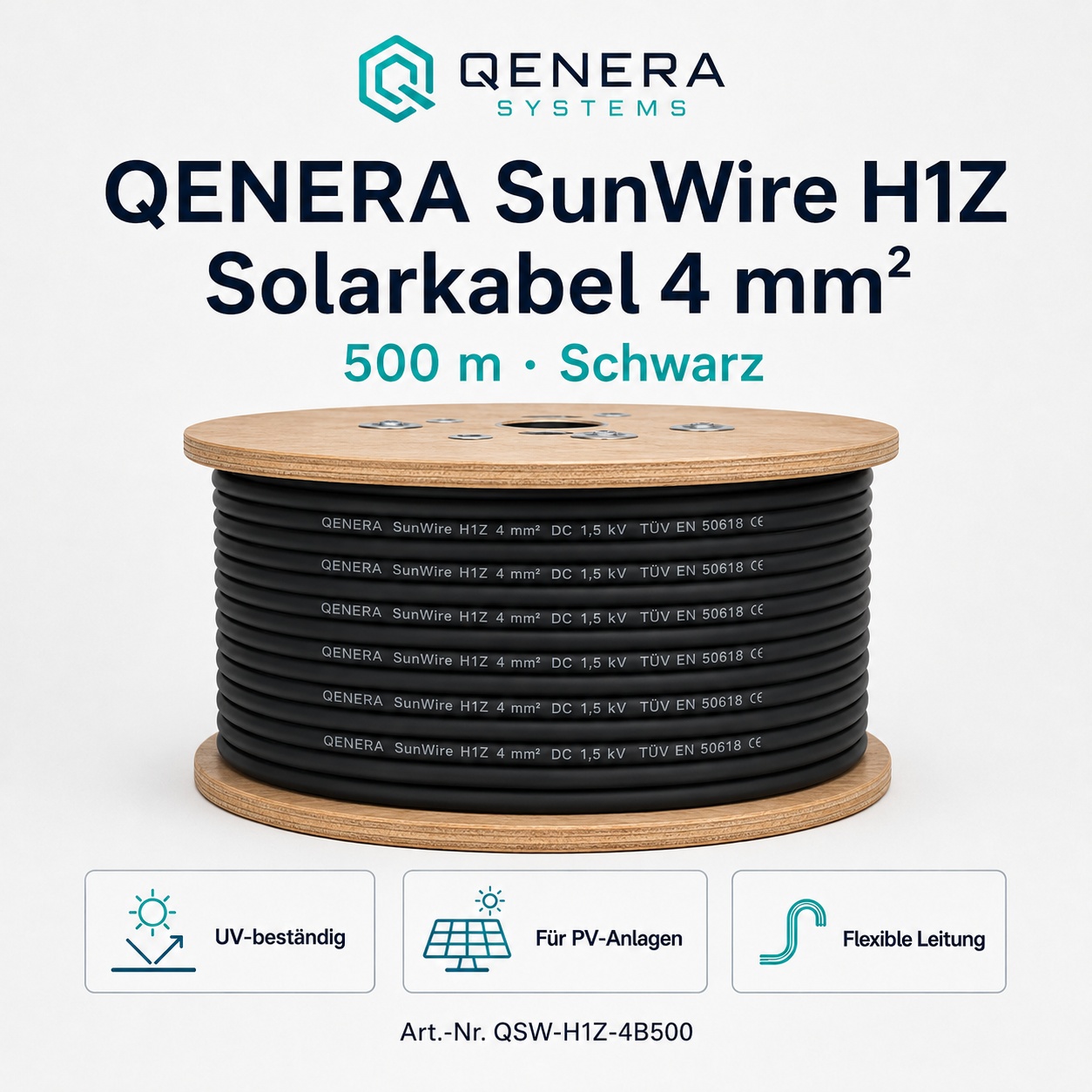 Solarkabel QENERA SunWire H1Z 4 mm² 500 m Schwarz