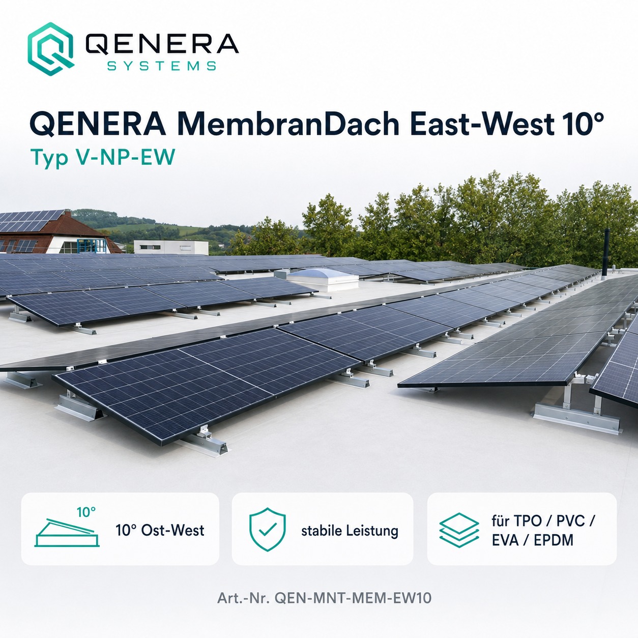 QENERA V-NP-EW Montagesystem-MembranDach - East-West 10° – No-Drill