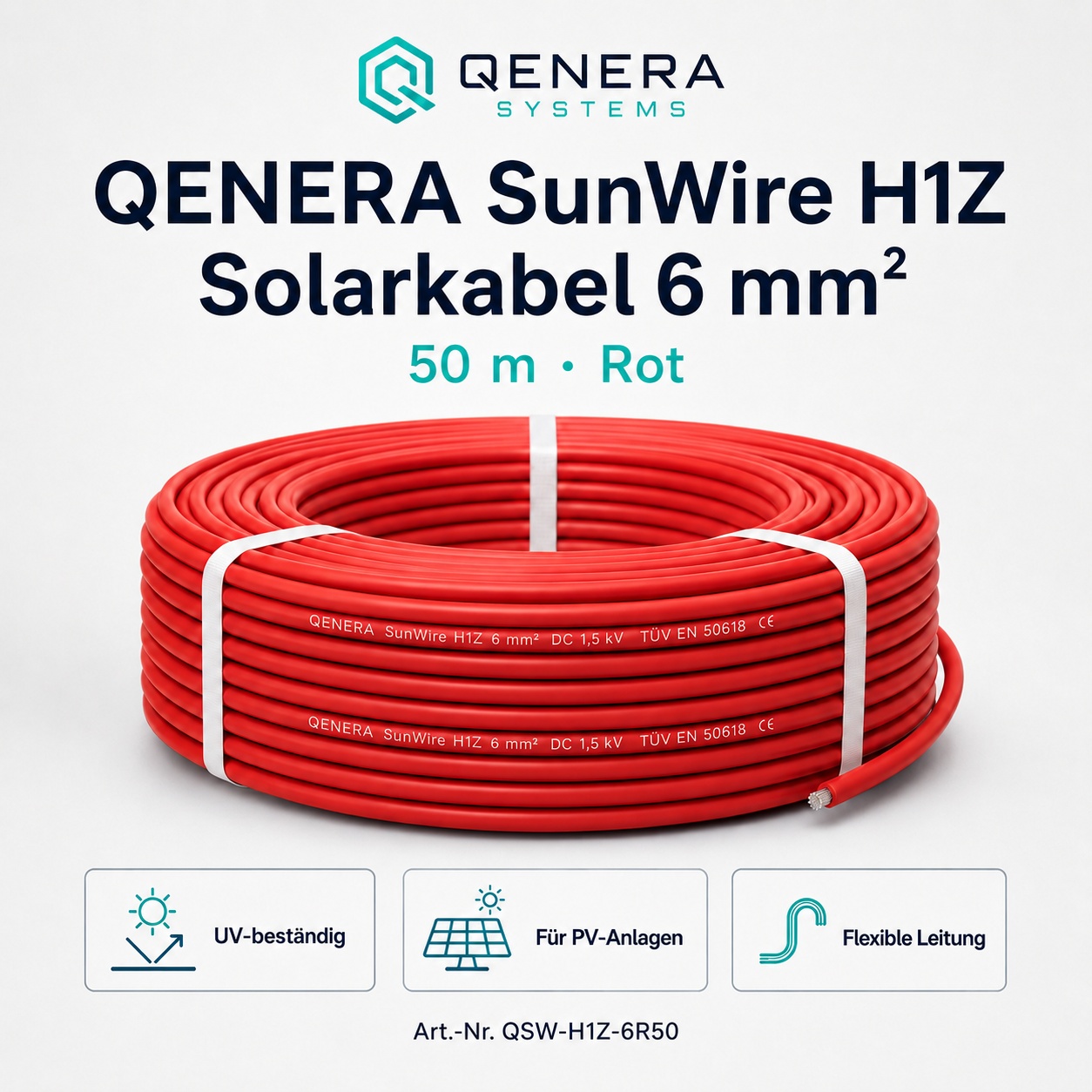 *Solarkabel QENERA SunWire H1Z 6 mm² 50 m Rot