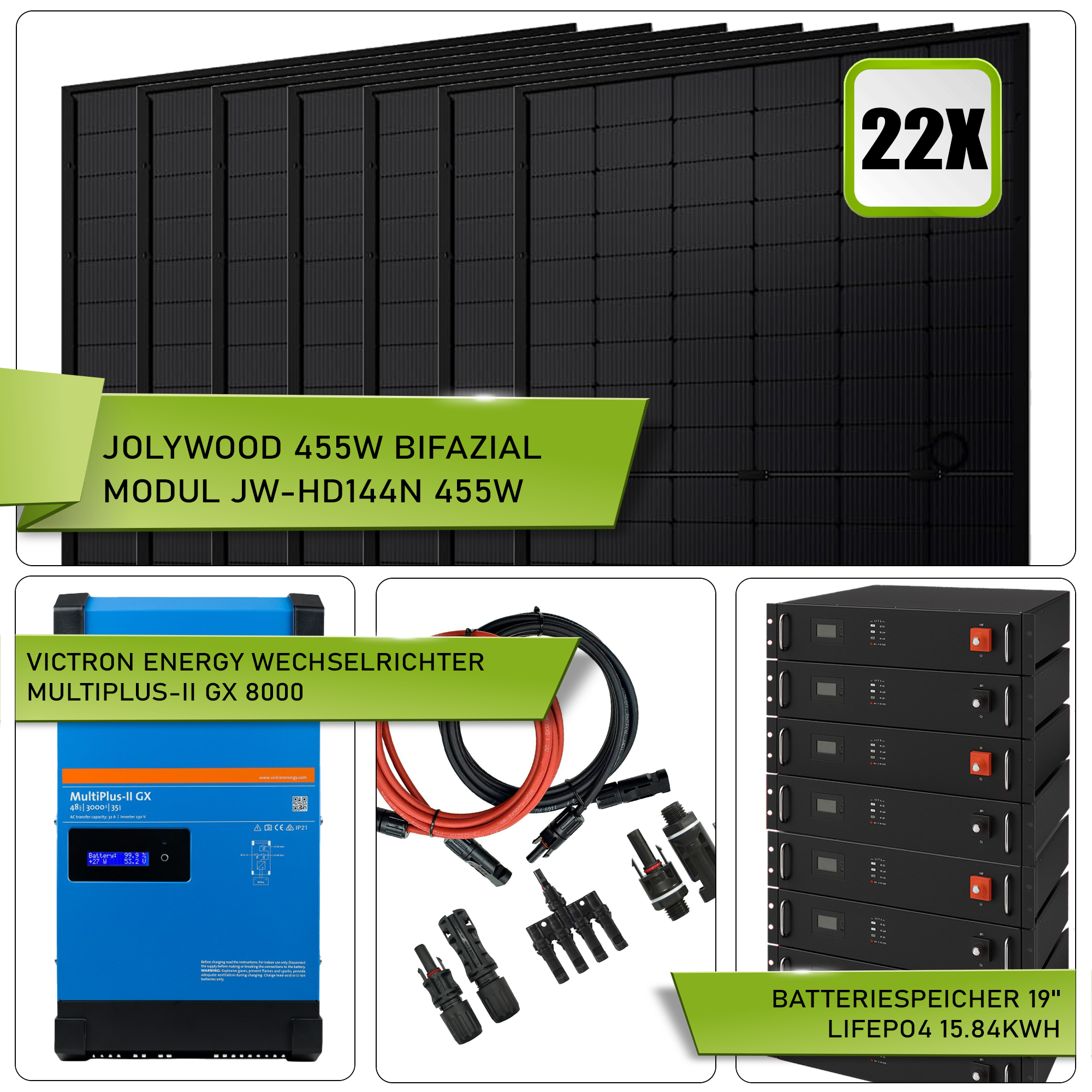 PV-10KW-Vict-Joly. Victron MultiPlus-II GX 8000|22x Jolywood 455W|mit Speicher LiFePO4 15.84kWh