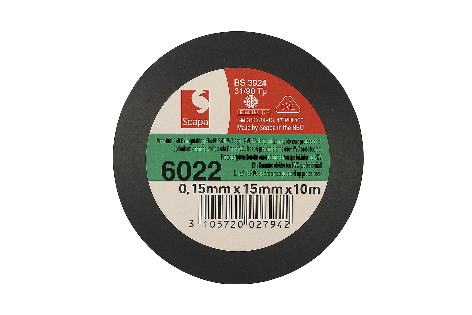 Isolierband PVC Scapa 6022 Premium schwarz 15mm × 10m