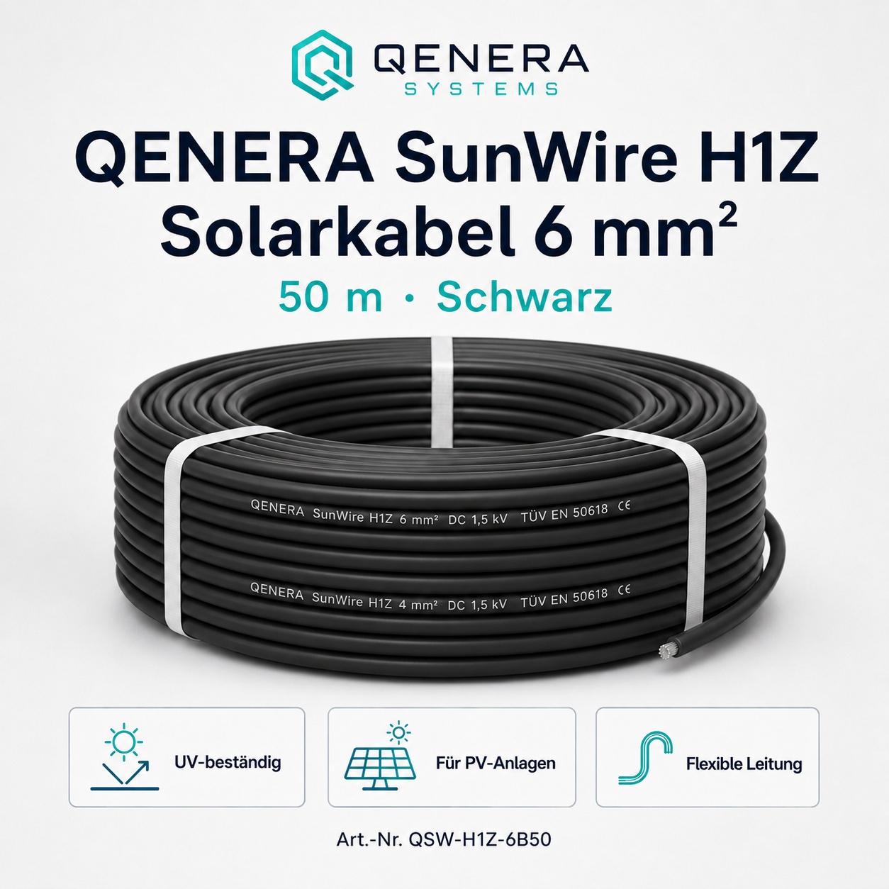 Solarkabel PNTech DC Kabel H1Z2Z2-K 1x6mm² Black 50m