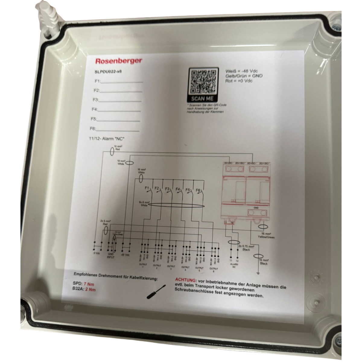Sicherungsautomaten Rosenberger SLPDU22-x6 DC Power Distribution Unit – 48 V DC Verteilerbox mit DEHNsecure SPD & 6× Schneider Electric iC60N 20 A