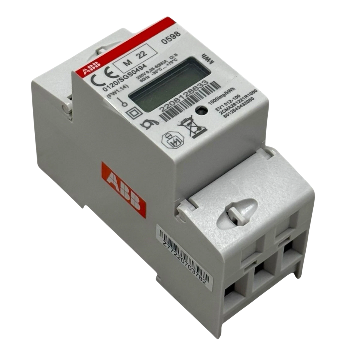 ABB Stromzähler Smart Meter EV1 012-100, digital, MID, Drehstromzähler, 1-phasig, für Hutschiene 2CMA261221R1000