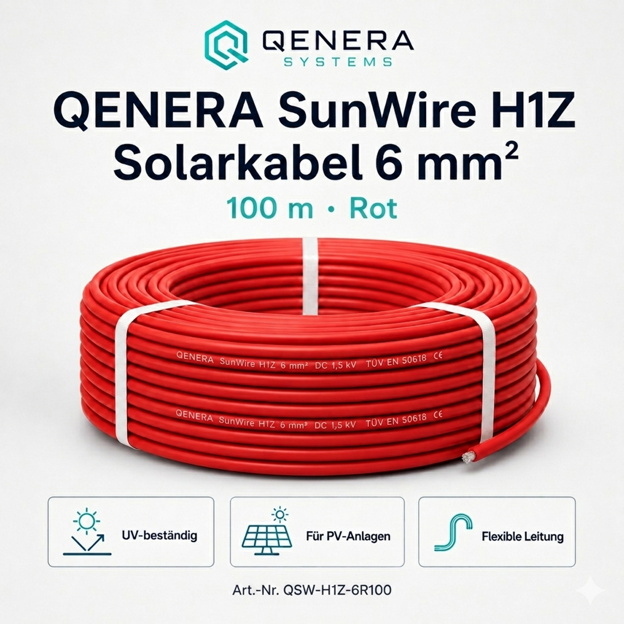 Solarkabel QENERA SunWire H1Z 6 mm² 100 m Rot