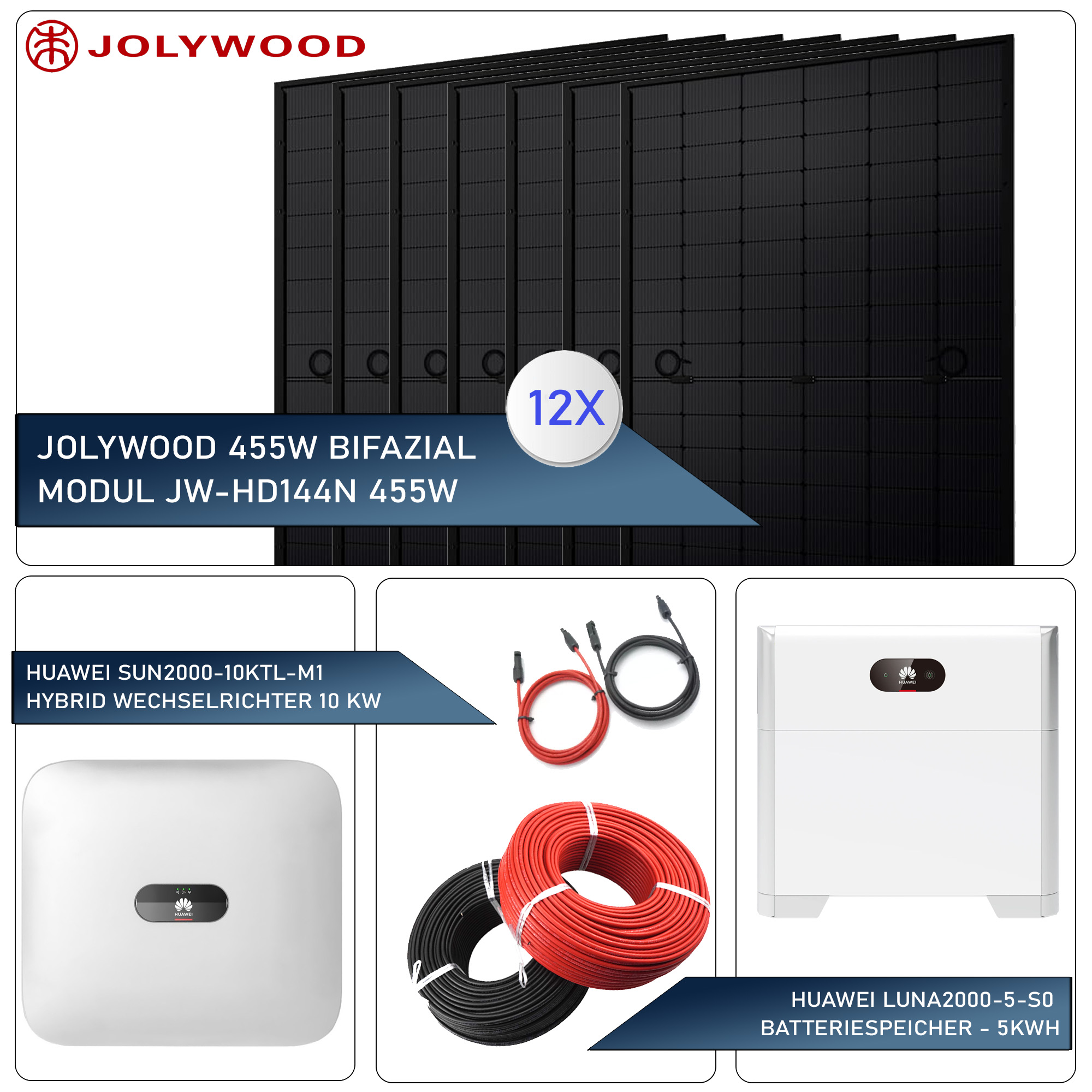PV Komplettset 12xJolywood 455W |1x HUAWEI LUNA2000-5-S0 - 5kWh