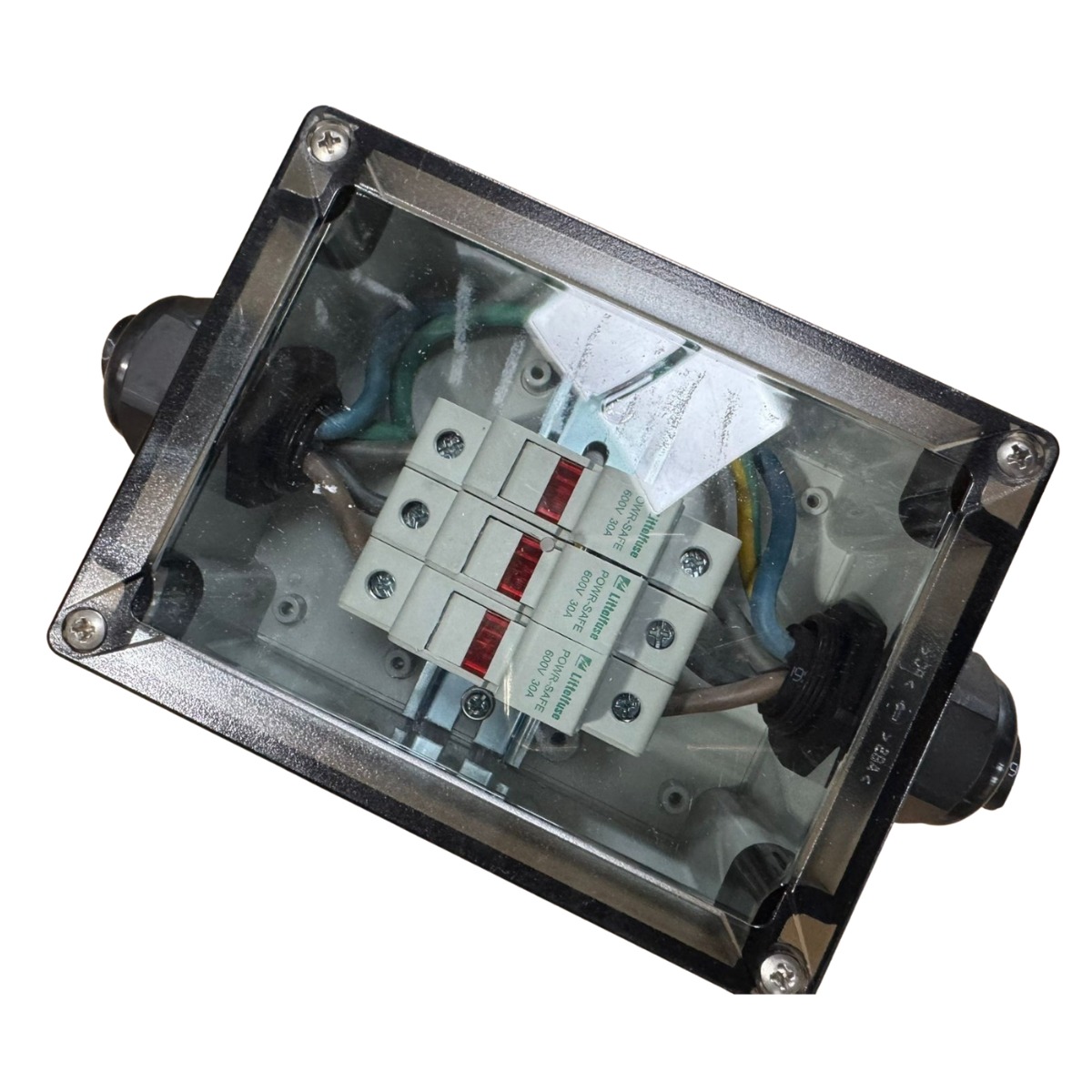 Anschluss-/Schutzbox Harting mit 2× Littelfuse POWR-SAFE 600V 30A Sicherungsmodulen | Verdrahtet & Montagefertig