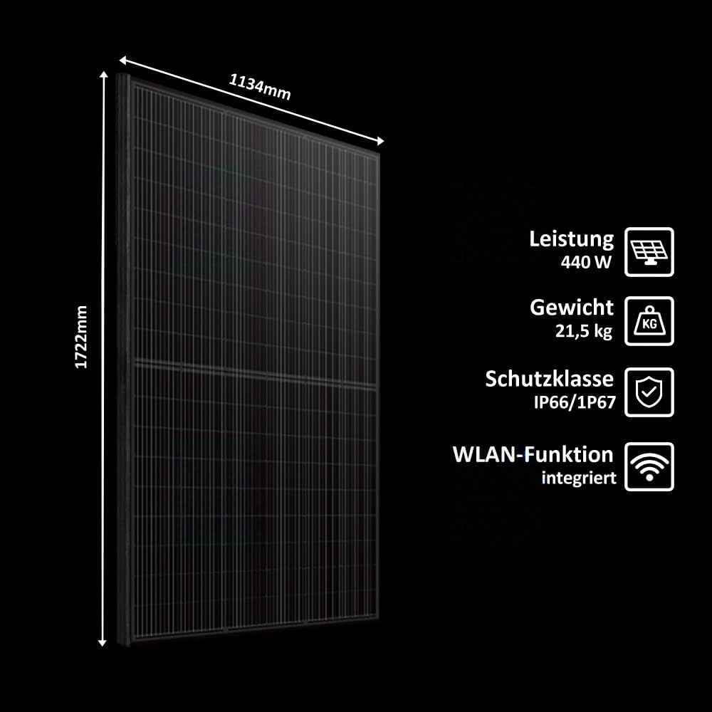 Haier 880 W Balkonkraftwerk, 800 W Stecker-Solaranlage mit 2x 440 W Modulen und Wechselrichter, 5 m Kabel, WiFi
