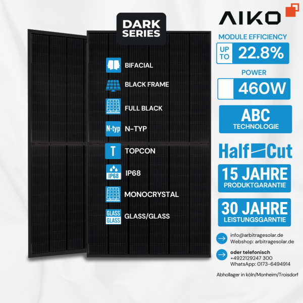 Aiko Solar 460W Glas-Glas Full Black Modul A460-MAH54Db Neostar 2S+ Palettenpreis (36 Stk.)