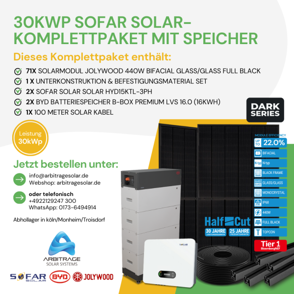 PV Komplettanlage (Sofar) (30 kWp mit Speicher)